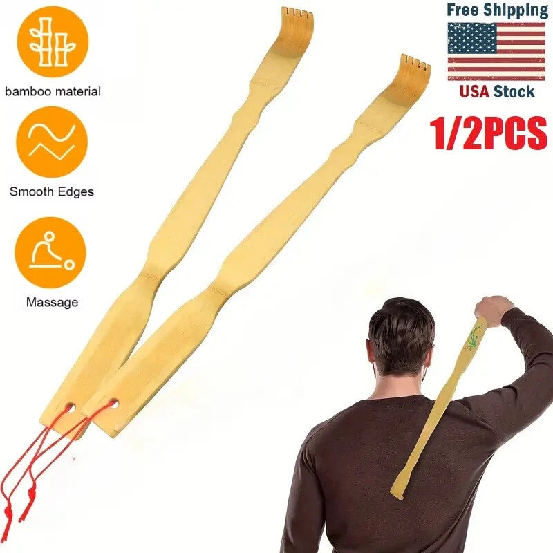 2PC Natural Bamboo 18.3" Back Scratcher Long Reach Pick Itch Relief Massage Tool