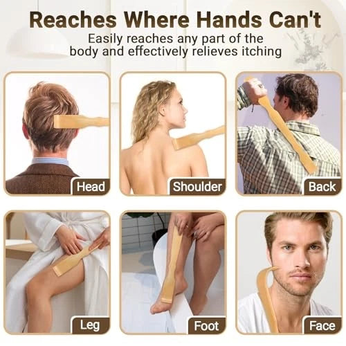 Wooden Bamboo Back Scratcher, 17" Natural Handmade Back Scratchers for 3 Pack