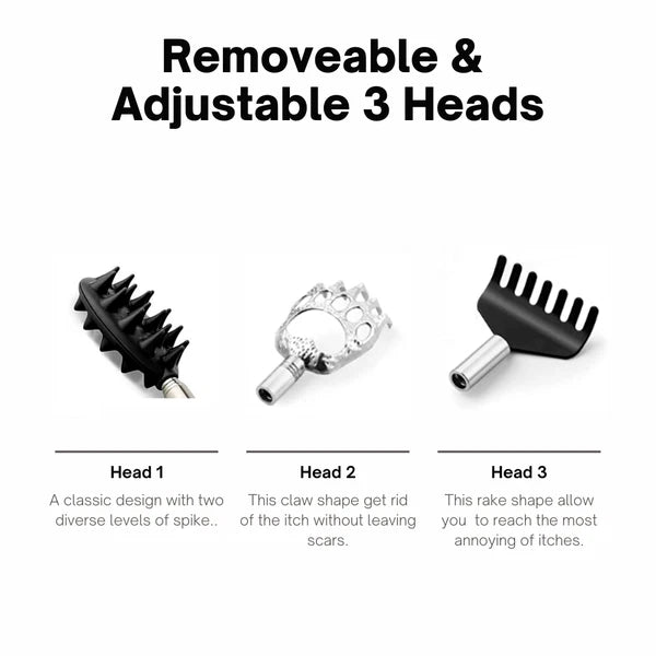 Stainless Steel & Rubber Extendable 30“ Back Scratcher with 3 Detachable Heads