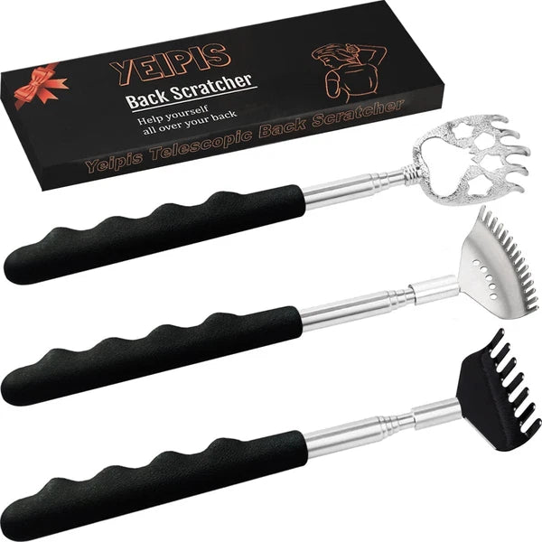 3 Pack Different Back Scratcher Metal Portable Telescoping with Rubber Handles,