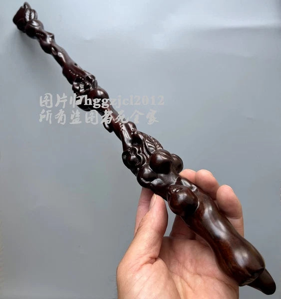Natural Ebony Wood Carved Monkey Flower Back Scratcher Massage Health Care Tool