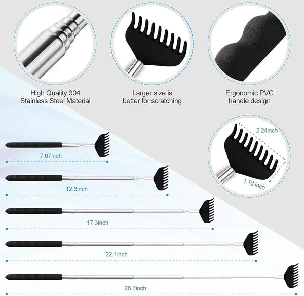3 Pack Metal Portable Telescoping Back Scratchers with Rubber Handles