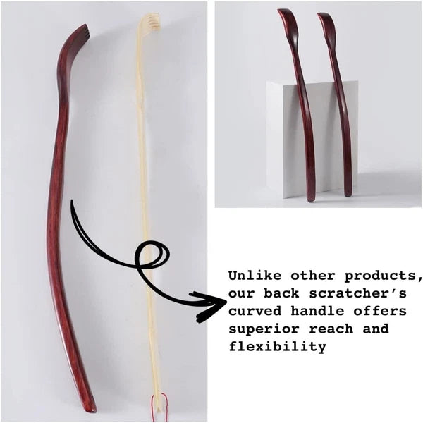 Oversized Wooden Back Scratcher: 18'' Extended Curved Handle for Better Reach,