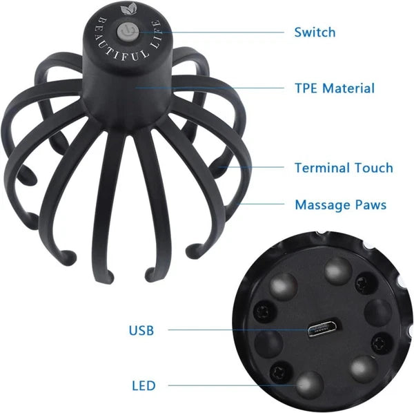 Octopus Claw Head Massager Scratcher Scalp Massage Relax Calm Stress Relief USB