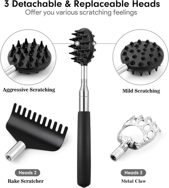 Telescoping Back Scratcher with 4Pcs Detachable Scratching Heads, Gifts for Men