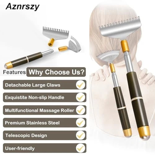 Back Scratcher with 2Pcs Replaceable Heads, Head Body Hand Scratcher Massager